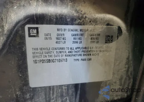 2016 Chevrolet Cruze Limited Lt from USA, damaged, VIN 1G1PD5SB9G7109713